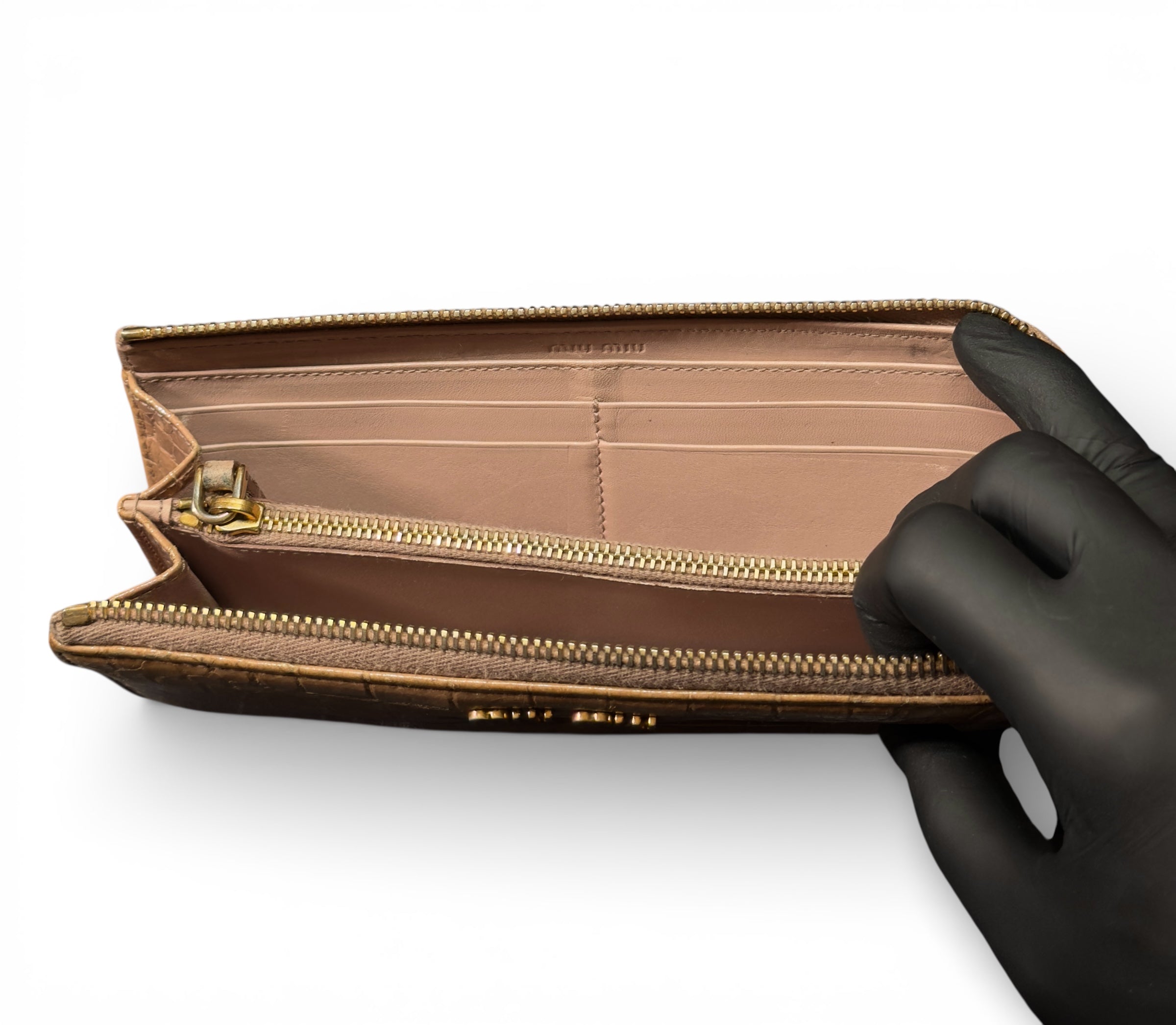 MIU MIU CROC EMBOSSED LAMBSKIN LARGE WALLET