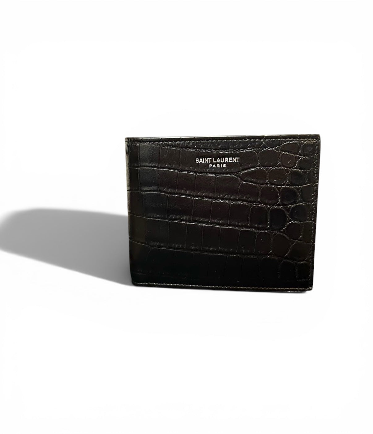 SAINT LAURENT PARIS EAST/WEST CROCODILE LEATHER BIFOLD WALLET